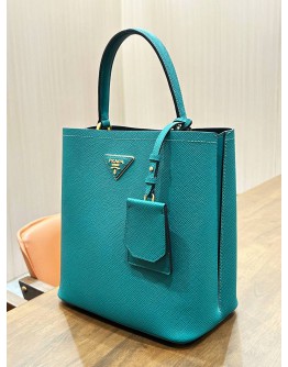 PRADA PANIER SMALL BAG IN EMERALD GREEN SAFFIANO LEATHER 