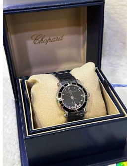 CHOPARD HAPPY SPORT ROUND CERAMIC 5 DIAMONDS 36MM QUARTZ WATCH