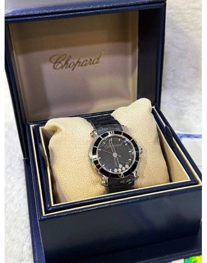 CHOPARD HAPPY SPORT ROUND CERAMIC 5 DIAMONDS 36MM QUARTZ WATCH