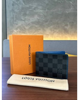 LOUIS VUITTON BI FOLD WALLET IN DAMIER GRAPHITE CANVAS & BLUE INTERIOR