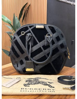 BURBERRY ORCHARD BLACK SUEDE + LEATHER SATCHEL VELOURS BAG