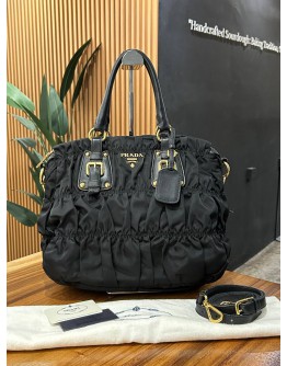 PRADA TESSUTO GAUFRE BLACK TOTE BAG WITH STRAP