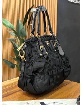 PRADA TESSUTO GAUFRE BLACK TOTE BAG WITH STRAP
