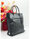 MCM TOTE TOP HANDLE BAG IN BLACK VISETOS LEATHER
