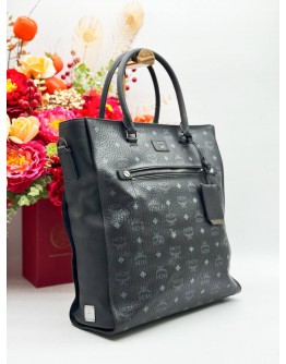 MCM TOTE TOP HANDLE BAG IN BLACK VISETOS LEATHER
