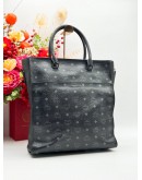 MCM TOTE TOP HANDLE BAG IN BLACK VISETOS LEATHER