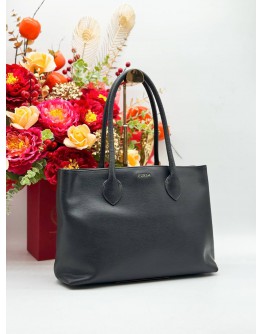 FURLA TOTE SHOULDER BAG IN BLACK COWHIDE LEATHER