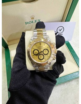 ROLEX DAYTONA SUPERLATIVE CHRONOMETER COSMOGRAPH HALF 18K 750 YELLOW GOLD REF 16523 CHAMPAGNE DIAL 40MM AUTOMATIC WATCH