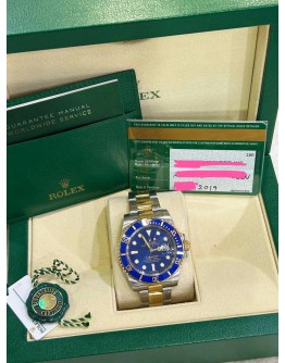 ROLEX SUBMARINER DATE HALF 18K 750 YELLOW GOLD REF 116613LB BLUE DIAL  40MM AUTOMATIC WATCH