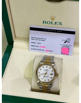 ROLEX DATEJUST 36 HALF 18K 750 YELLOW GOLD REF 16013 DIAMOND DIAL 36MM AUTOMATIC WATCH