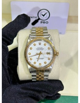ROLEX DATEJUST 36 HALF 18K 750 YELLOW GOLD REF 16013 DIAMOND DIAL 36MM AUTOMATIC WATCH