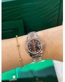 ROLEX LADY DATEJUST REF 279171 HALF 18K 750 EVEROSE GOLD BROWN / BRONZE STAR DIAMOND DIAL 28MM AUTOMATIC WATCH