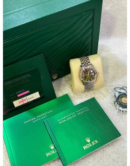 ROLEX LADY DATEJUST REF 279171 HALF 18K 750 EVEROSE GOLD BROWN / BRONZE STAR DIAMOND DIAL 28MM AUTOMATIC WATCH
