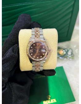 ROLEX LADY DATEJUST REF 279171 HALF 18K 750 EVEROSE GOLD BROWN / BRONZE STAR DIAMOND DIAL 28MM AUTOMATIC WATCH