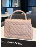 CHANEL MEDIUM COCO HANDLE IN BEIGE CAVIAR LEATHER & PINK MATTE GOLD HARDWARE