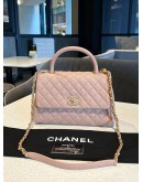 CHANEL MEDIUM COCO HANDLE IN BEIGE CAVIAR LEATHER & PINK MATTE GOLD HARDWARE