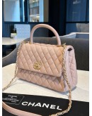 CHANEL MEDIUM COCO HANDLE IN BEIGE CAVIAR LEATHER & PINK MATTE GOLD HARDWARE