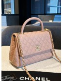 CHANEL MEDIUM COCO HANDLE IN BEIGE CAVIAR LEATHER & PINK MATTE GOLD HARDWARE