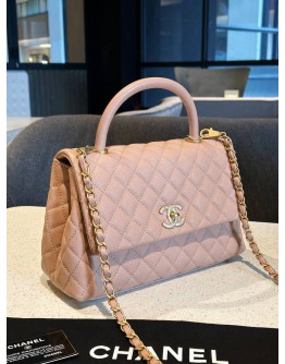CHANEL MEDIUM COCO HANDLE IN BEIGE CAVIAR LEATHER & PINK MATTE GOLD HARDWARE