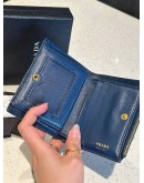 PRADA SMALL NAVY BLUE SAFFIANO LEATHER FLAP WALLET