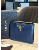 PRADA SMALL NAVY BLUE SAFFIANO LEATHER FLAP WALLET