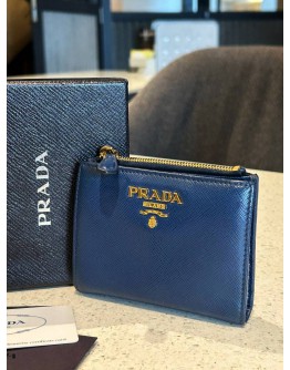 PRADA SMALL NAVY BLUE SAFFIANO LEATHER FLAP WALLET