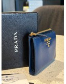 PRADA SMALL NAVY BLUE SAFFIANO LEATHER FLAP WALLET