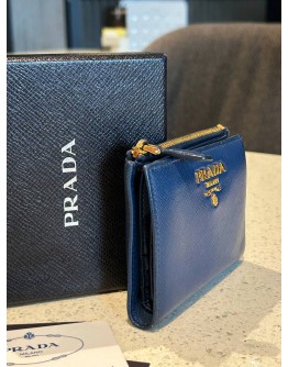 PRADA SMALL NAVY BLUE SAFFIANO LEATHER FLAP WALLET