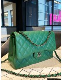 CHANEL JUMBO CLASSIC DOUBLE FLAP IN FOREST GREEN CAVIAR LEATHER GREY HARDWARE CHAIN BAG