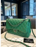 CHANEL JUMBO CLASSIC DOUBLE FLAP IN FOREST GREEN CAVIAR LEATHER GREY HARDWARE CHAIN BAG