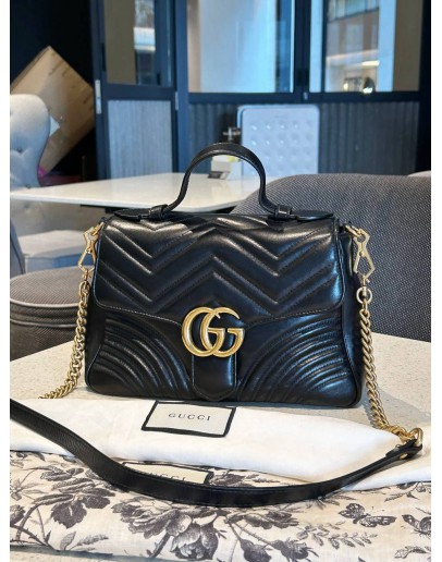 GUCCI GG MARMONT MATELASSE CHEVRON LEATHER TOP HANDLE BAG GHW