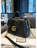 GUCCI GG MARMONT MATELASSE CHEVRON LEATHER TOP HANDLE BAG GHW