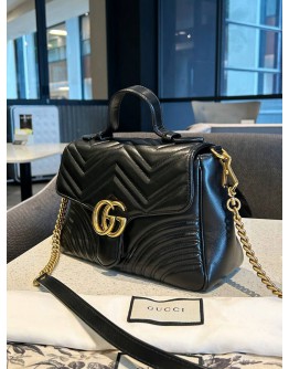 GUCCI GG MARMONT MATELASSE CHEVRON LEATHER TOP HANDLE BAG GHW