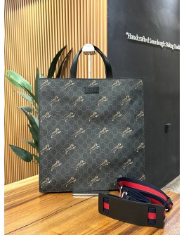 GUCCI GG SUPREME CANVAS WITH TIGER PRINTED HAND TOTE BAG WITH STRAP