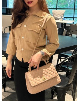CHANEL MEDIUM COCO HANDLE IN BEIGE CAVIAR LEATHER & GOLD HARDWARE