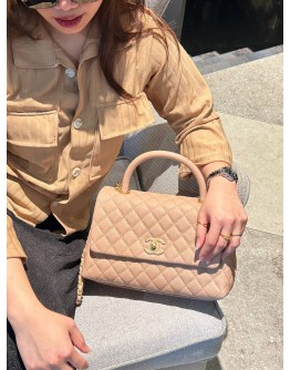 CHANEL MEDIUM COCO HANDLE IN BEIGE CAVIAR LEATHER & GOLD HARDWARE