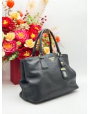 PRADA BN2794 TOTE TOP HANDLE BAG IN NERO VITELLO DAINO LEATHER