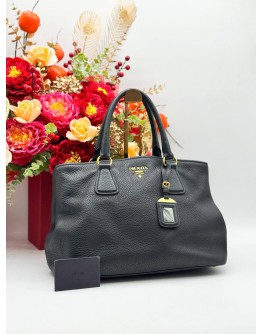 PRADA BN2794 TOTE TOP HANDLE BAG IN NERO VITELLO DAINO LEATHER