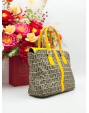 FENDI ZUCCA TOTE TOP HANDLE BAG IN BEIGE CANVAS & YELLOW CALFSKIN LEATHER