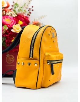 MCM BACKPACK IN YELLOW CANVAS & BLACK CALFSKIN LEATHER