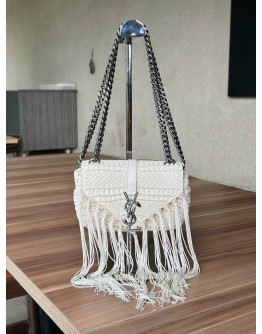 YSL YVES SAINT LAURENT CLASSIC MONOGRAM BABY CROCHET FRINGED BAG