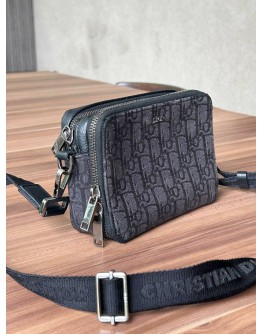 CHRISTIAN DIOR ZIPPED POUCH WITH STRAP IN BLACK DIOR OBLIQUE JACQUARD