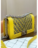 CHANEL MEDIUM LE-BOY BAG IN TWEED YELLOW LAMBSKIN LEATHER