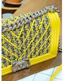 CHANEL MEDIUM LE-BOY BAG IN TWEED YELLOW LAMBSKIN LEATHER