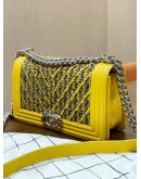 CHANEL MEDIUM LE-BOY BAG IN TWEED YELLOW LAMBSKIN LEATHER