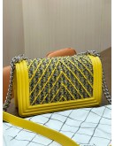 CHANEL MEDIUM LE-BOY BAG IN TWEED YELLOW LAMBSKIN LEATHER