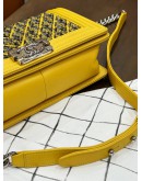 CHANEL MEDIUM LE-BOY BAG IN TWEED YELLOW LAMBSKIN LEATHER