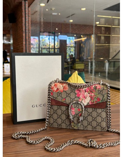 GUCCI LIMITED SPECIAL EDITION DIONYSUS GG SUPREME WITH FLOWERS PATTERN CANVAS MINI CHAIN BAG