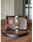 LOUIS VUITTON LIMITED EDITION TWIST MM STUDS MONOGRAM EPI LEATHER BLACK BROWN CHAIN SHOULDER BAG  