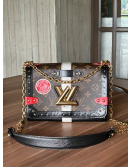LOUIS VUITTON LIMITED EDITION TWIST MM STUDS MONOGRAM EPI LEATHER BLACK BROWN CHAIN SHOULDER BAG  